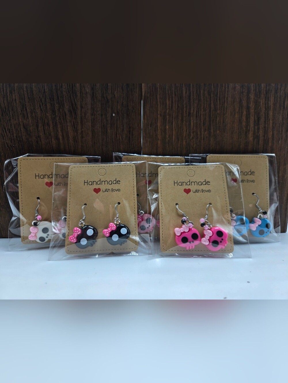 NWT Girly Skull Earrings Pierced Pink Bow Gothcore Dangle Drop Jewelry Handmade